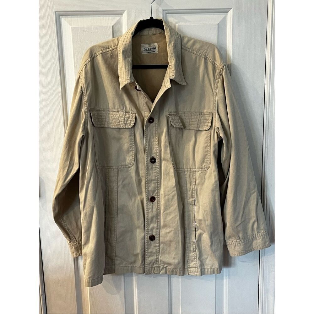 Fly & Drive Tan Button Up Utility Jacket Shacket Sz XL EUC